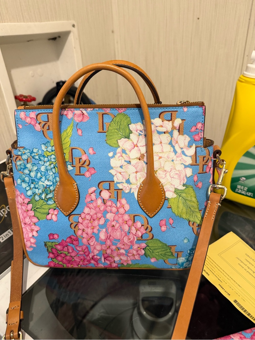 Dooney & Bourke Blue hydrangea Satchel small shopper - Picture 11 of 12